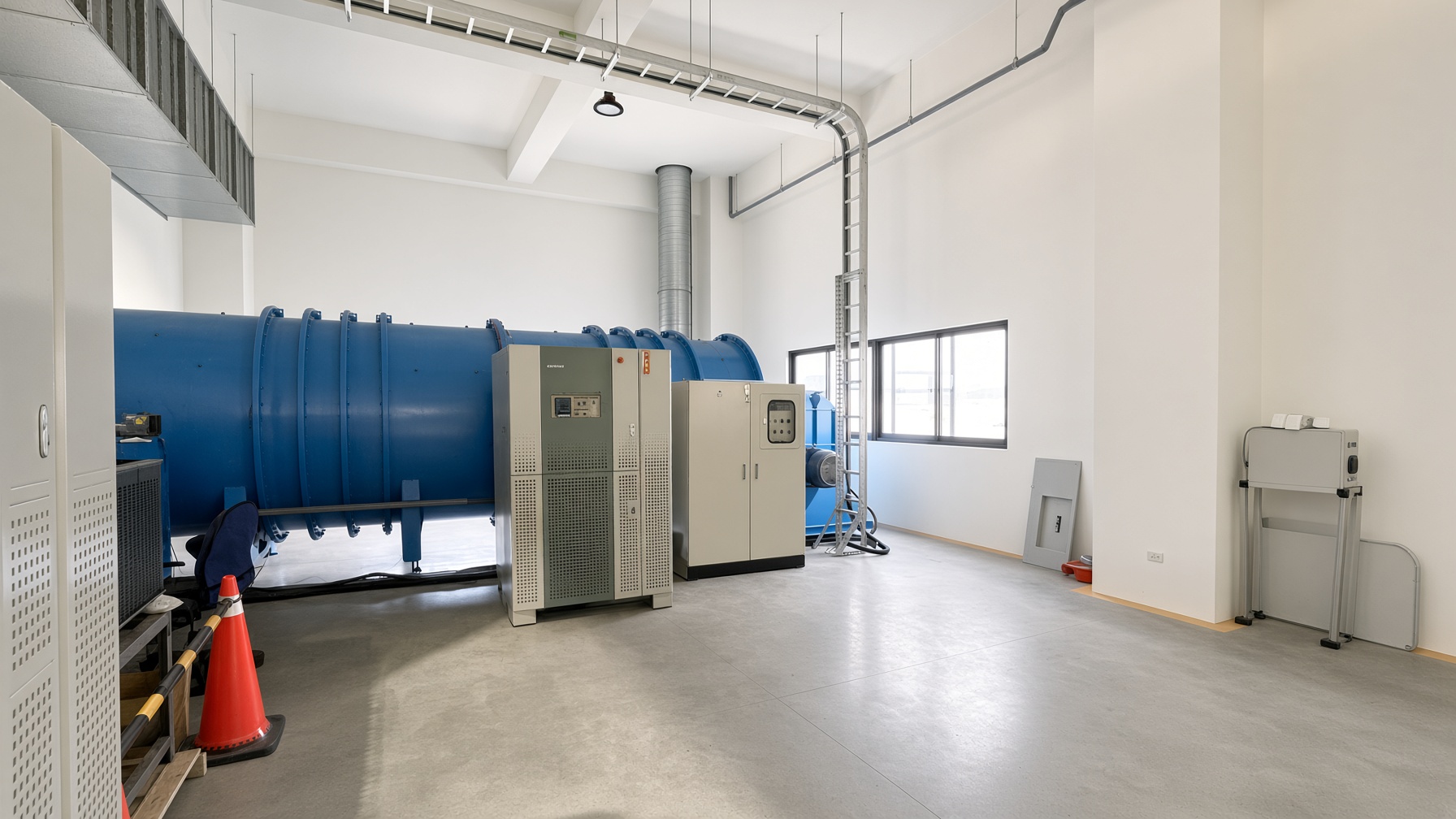 風機實驗室吹出式風洞測試台，依 AMCA 210 Figure 12 建置